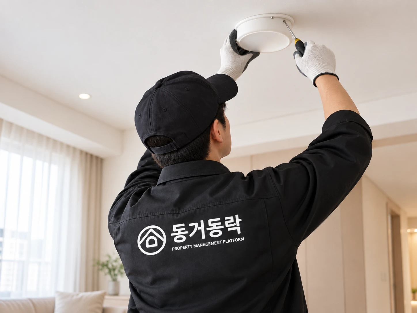 천장 조명 보수 작업 예시